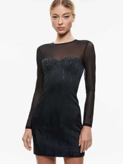 Alice and Olivia Takako Mesh Crew Neck Mini Dress-Women Dresses