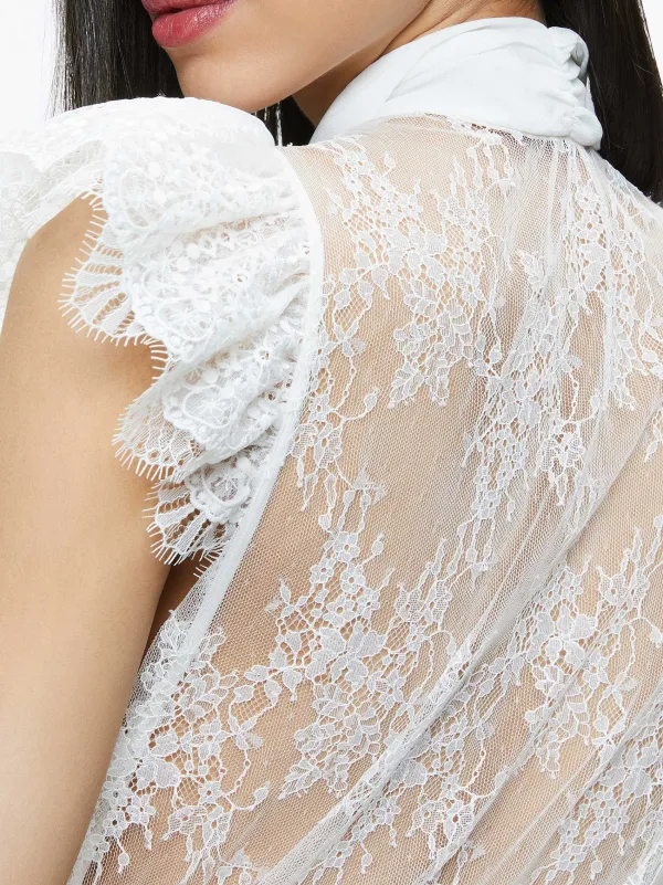 Alice and Olivia Talulah Ruffled Lace Blouse-Women Tops