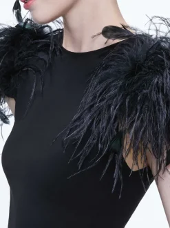 Alice and Olivia Tamica Feather Detail Top-Women Tops