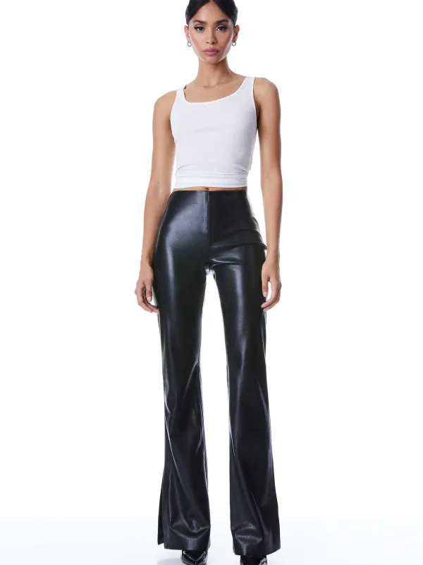 Alice and Olivia Teeny Vegan Leather Side Slit Pant-Women Pants