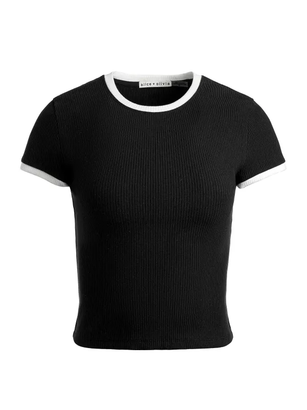 Alice and Olivia Tess Ribbed Baby Tee-Women Tops