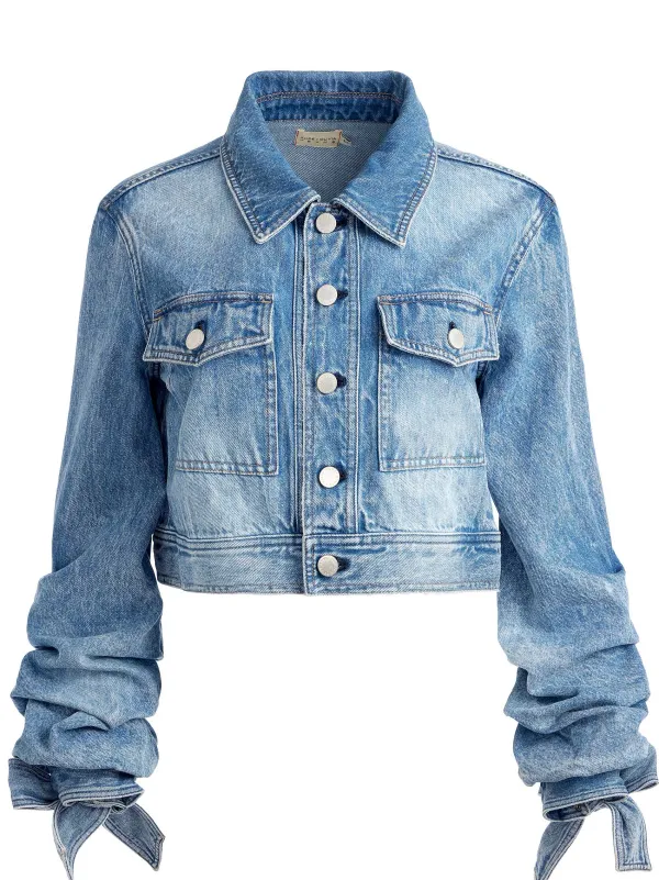Alice and Olivia Tiff Denim Jacket With Bow Sleeve-Women Jackets + Coats