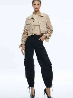 Alice and Olivia Tiff Denim Jacket With Bow Sleeve-Women Jackets + Coats
