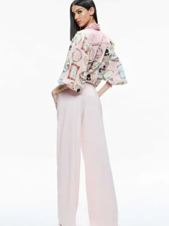 Alice and Olivia Tiffie Staceface Drama Sleeve Blouse-Women Tops