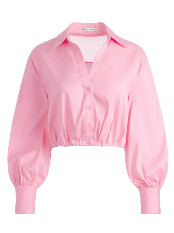 Alice and Olivia Trudy Cropped Button Down-Women Tops