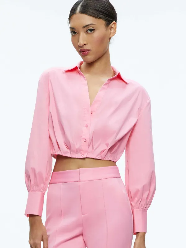 Alice and Olivia Trudy Cropped Button Down-Women Tops