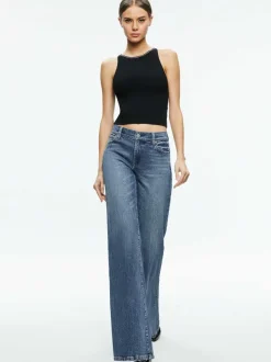 Alice and Olivia Val Crystal Fringe Cutout Tank-Women Tops