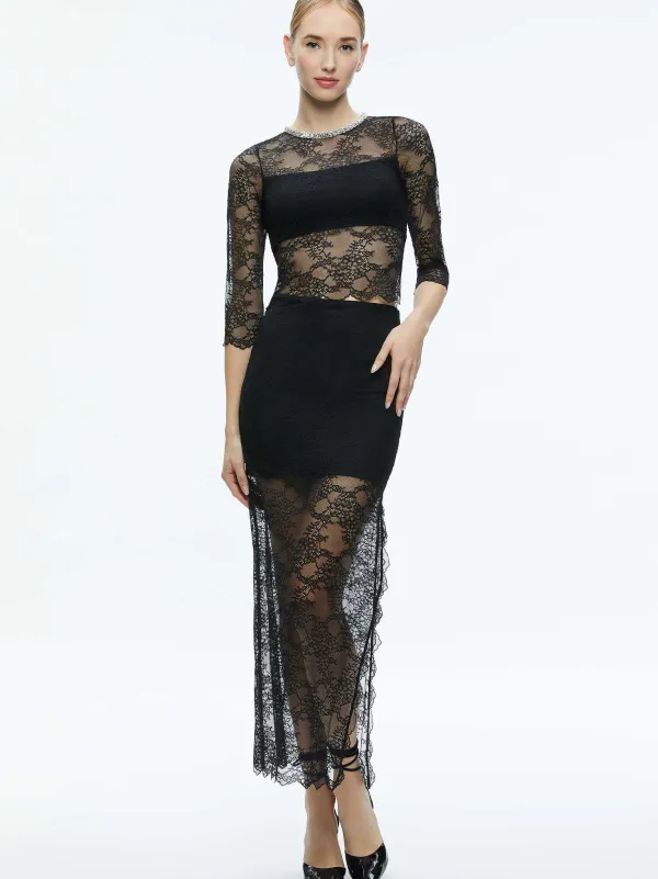 Alice and Olivia Vanita Embellished Neck Lace Crop Top-Women Tops