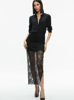 Alice and Olivia Vanita Embellished Neck Lace Crop Top + Iyanna Lace Maxi Skirt-Women Matching Sets