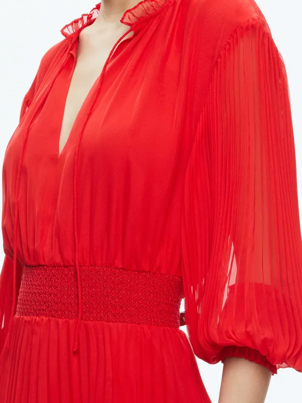 Alice and Olivia Vernia Blouson Sleeve Pleated Maxi Dress-Women Dresses