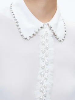 Alice and Olivia Willa Embellished Placket Top-Women Tops