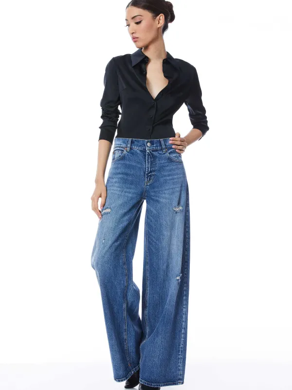 Alice and Olivia Willa Fitted Placket Top-Women Tops