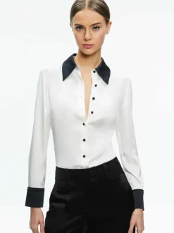 Alice and Olivia Willa Fitted Placket Top-Women Tops