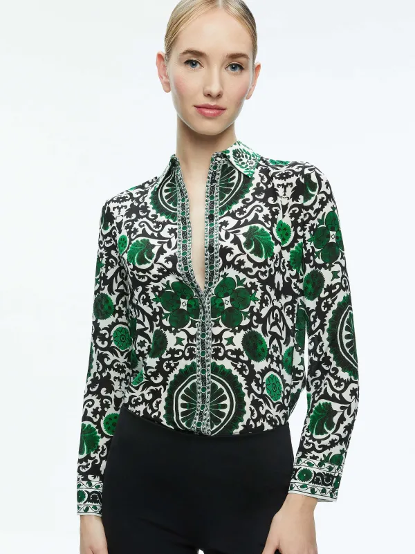Alice and Olivia Willa Placket Top-Women Tops