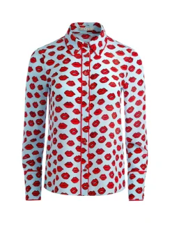 Alice and Olivia Willa Placket Top With Piping-Women Tops