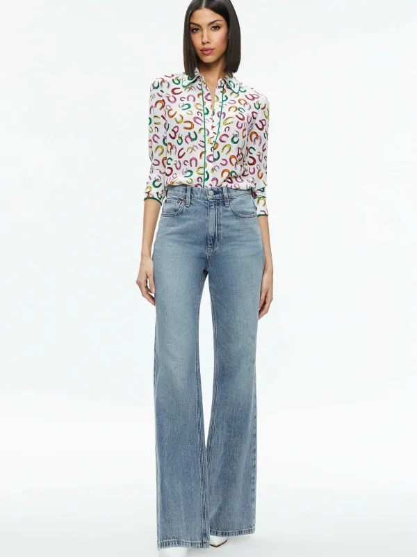 Alice and Olivia Willa Placket Top With Piping-Women Tops