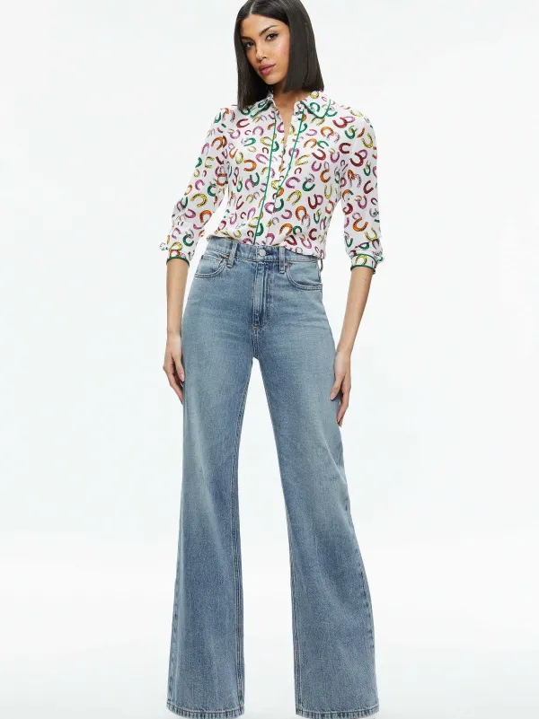 Alice and Olivia Willa Placket Top With Piping-Women Tops