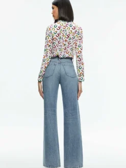 Alice and Olivia Willa Placket Top With Piping-Women Tops
