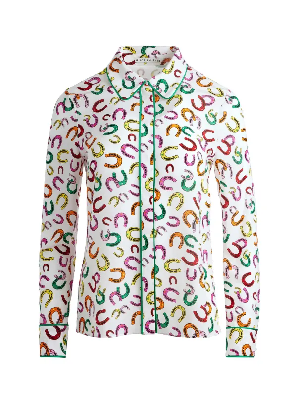 Alice and Olivia Willa Placket Top With Piping-Women Tops