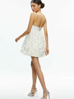 Alice and Olivia Wilmarie Embellished Lace Ruffle Mini Gown-Women Dresses