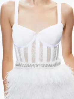 Alice and Olivia Xia Sheer Bustier Feathered Mini Dress-Women Dresses
