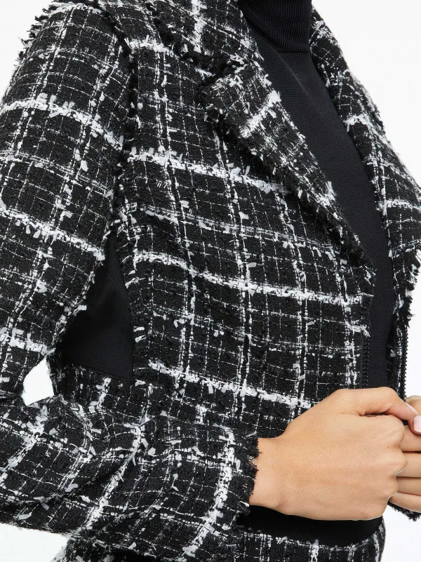 Alice and Olivia Yardley Cropped Fray Hem Jacket + Donald Tweed Short-Women Matching Sets