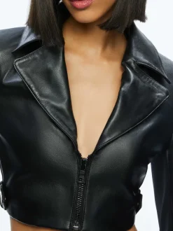 Alice and Olivia Yardley Leather Cropped Jacket-Women Jackets + Coats